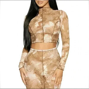 NWT Naked Wardrobe Womens Cropped Marble Top,Mbl Coco,X-Small